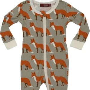 MilkBarn Fox Print Extra Soft Organic Cotton Zipper Pajama Sleeper Toddler 2-3Y